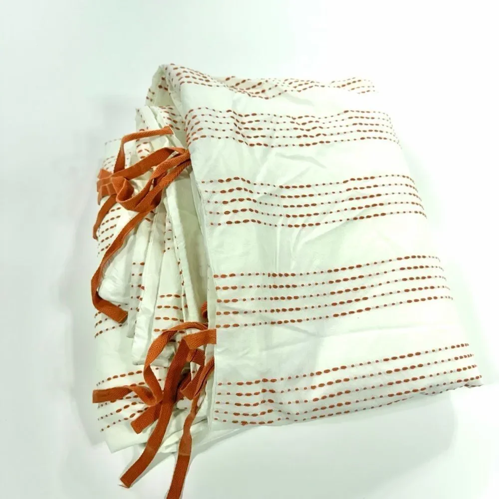 West Elm Queen rust and White threaded Striped Duvet Cover